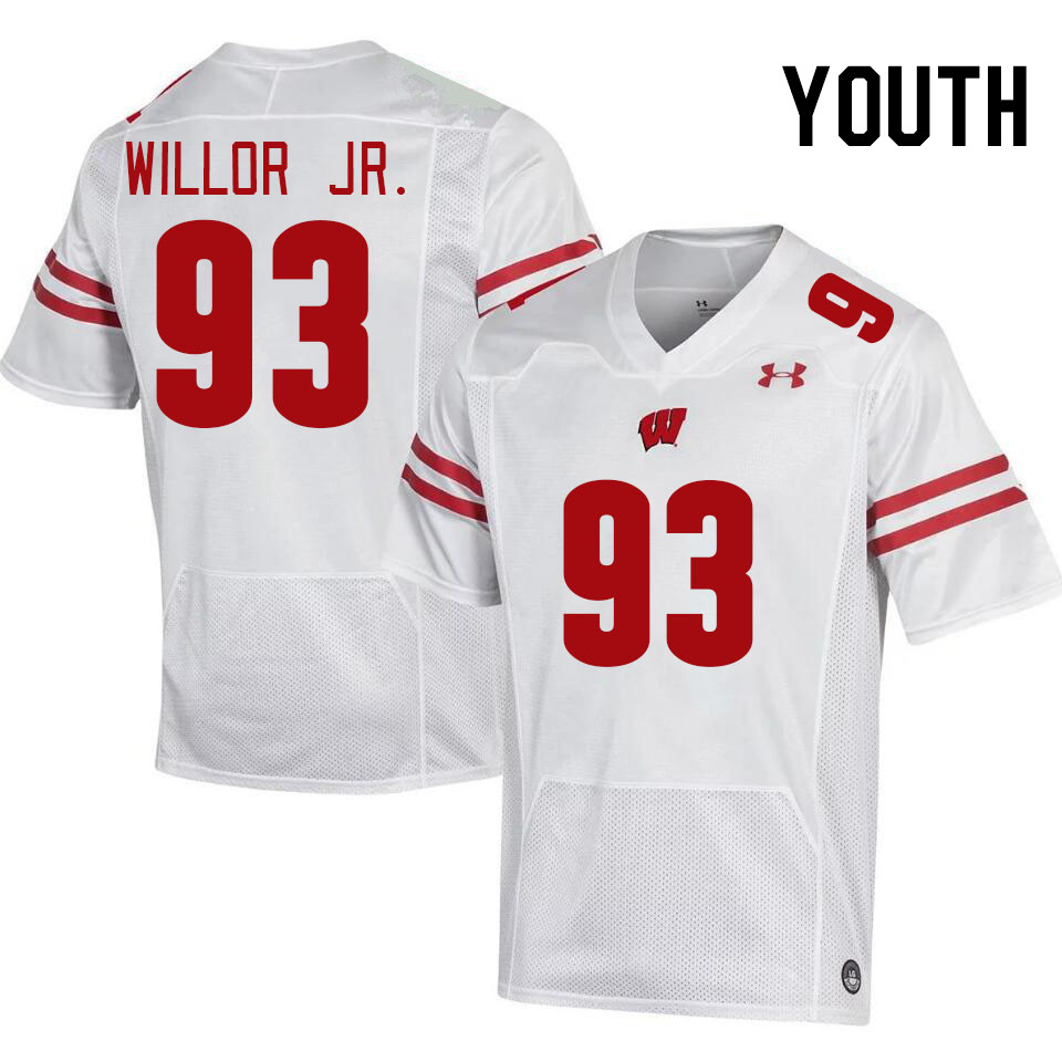 Youth #93 Ernest Willor Jr. Wisconsin Badgers College Football Jerseys Stitched-White